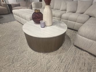 New Arhaus Finely Dupe Marble Coffee Table With Brass