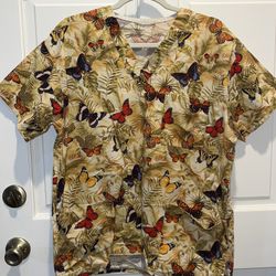 Beautiful Butterflies, Scrub Top - Women’s Size Large