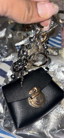Mini Black Leather Bag Keychain