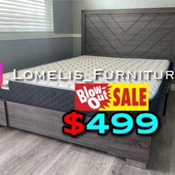 King Antique Gray Alpine Platform Bed w. Ortho Mattress Included 