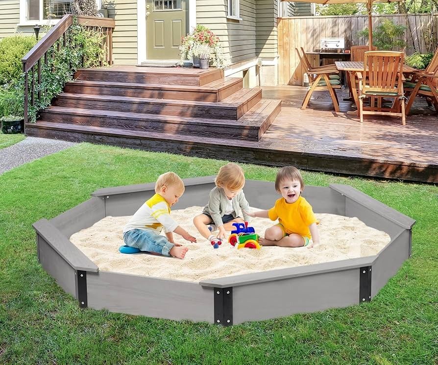 85''x78''x9'' Wooden Octagon Sandbox with Cover