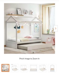 White Twin Size House Bed with Trundle