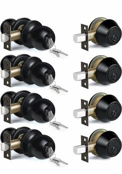 4 Pack Keyed Entry Door Knobs & Deadbolts - Matte Black