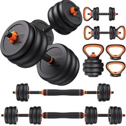 FEIERDUN Adjustable Dumbbells, 45lbs,  Free Weight Set with Connector, 5 in1 Dumbbells Set Used as Barbell, Kettlebells, Push up Stand, W