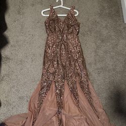 Rose Gold Sequin Chiffon Prom Dress