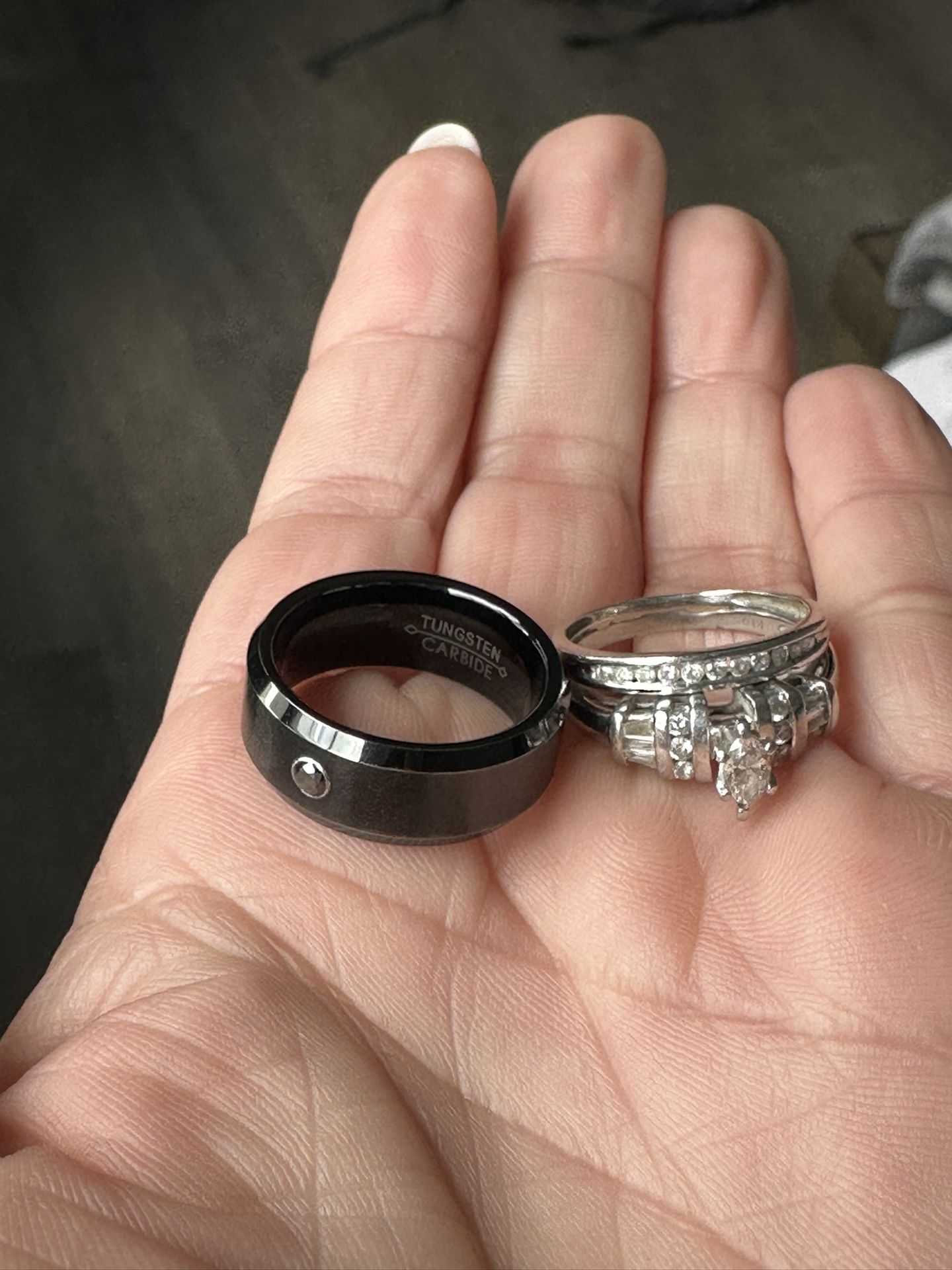 Wedding Ring and Engagement Band - Diamond Platinum And Tungsten