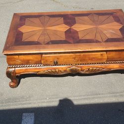 Vintage Coffee Table with Parquetry Inlay