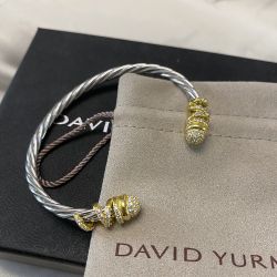 David Yurman Spiral Wound Diamond Studded Sterling Silver Bracelet 