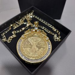 14K gold filled cuban link chain and pendant