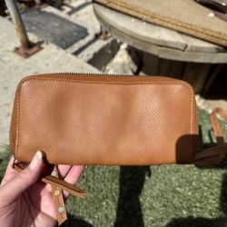 Free People Vegan Brown Zip Around Wallet Wristlet