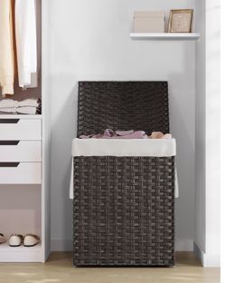 New SONGMICS Laundry Hamper with Lid, (90 L) Synthetic Rattan Clothes Laundry Basket