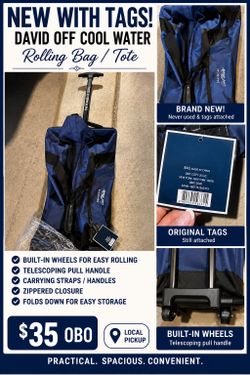 NEW WITH TAGS – David Off Cool Water Rolling Bag / Tote