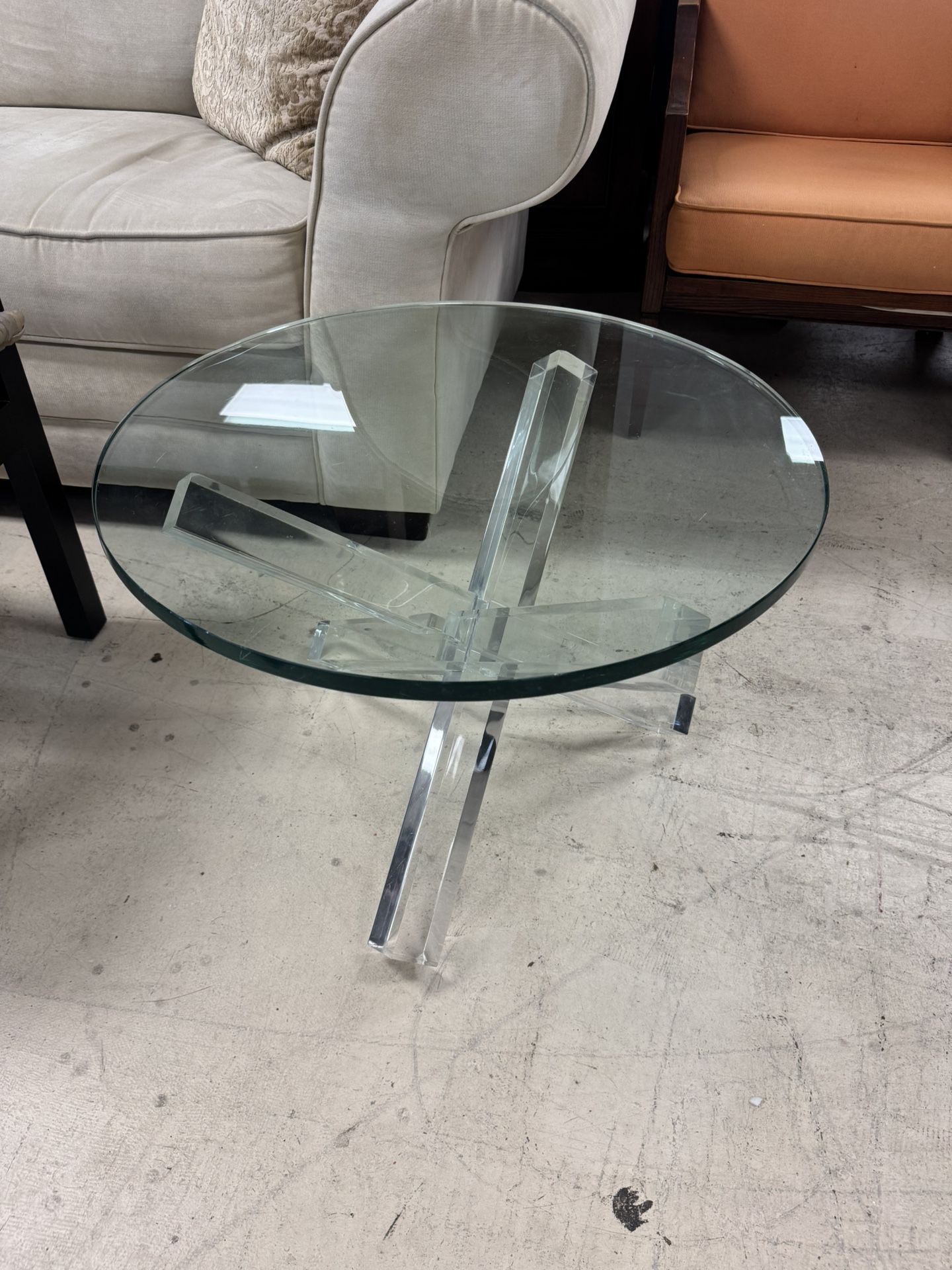 Mid-Century Modern Lucite Side Table W/ X-Base - Retail: $1295