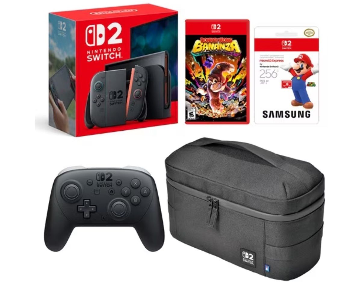 Nintendo Switch 2 Console Bundle - Donkey Kong Bananza Disc w/ Switch 2 Pro Controller, SD Card, and Case
