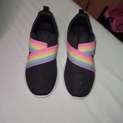 Girls Rainbow Knit Place Pull On Running Sneakers Color Black Size 12  For Kids 