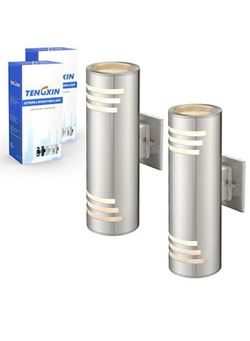 TENGXIN 2 Pack Outdoor Wall Light,Up Down Modern Outdoor Wall Sconce with Stainless Steel Cylinder,Brushed Nickel Exterior Lighting Fixtures