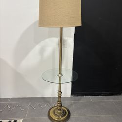 Vintage Brass and Silver Tone Hollywood Regency MCM Mid-Century Floor Lamp with Glass Table
