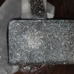New Silver Bling Wallet Crossbody Cluth Purse 
