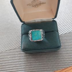 Sterling Silver Men's  Genuine Turquiose Ring Sz 9