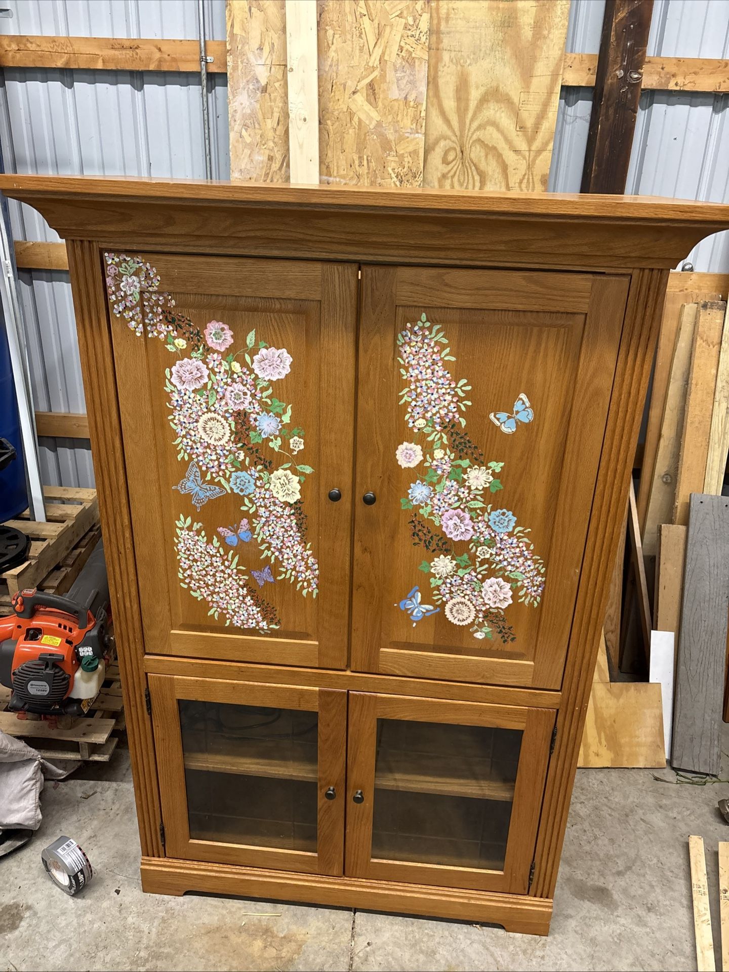 Floral Painted Wooden Entertainment Center