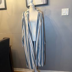 Women's Striped Open Front Long Sleeve Cardigan