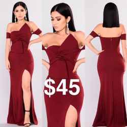 Fashion Nova formal dress burgundy red bow maxi midi off shoulder for Sale  in Las Vegas, NV - OfferUp