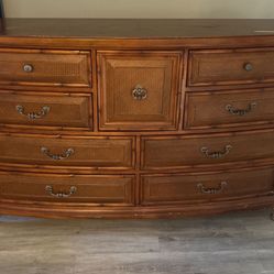 Wood Dresser With Gold Detail & Two Night Stands
