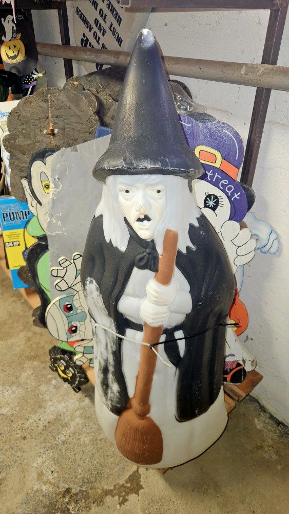 Vintage Empire Lighted Halloween Wicked Witch With Broom Blow Mold - 39” Tall