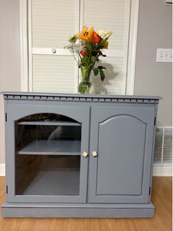 Gray Accent Storage Cabinet with Glass Door & Shelf