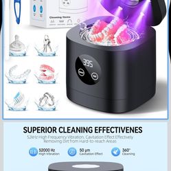Ultrasonic Retainer Cleaner Machine, 52kHz Ultrasonic Denture Cleaner for Night Guards, Braces, Toothbrush Heads, Jewelry and More, Ultrasonic C
