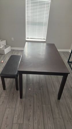 Dark Brown Dining Table with Bench and 4 Chairs