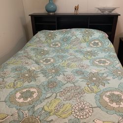 FULL-sized bed frame with wooden headboard, Mattess + Boxspring included