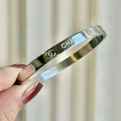 Platinum Plated Stainless Steel Bangle Bracelet 