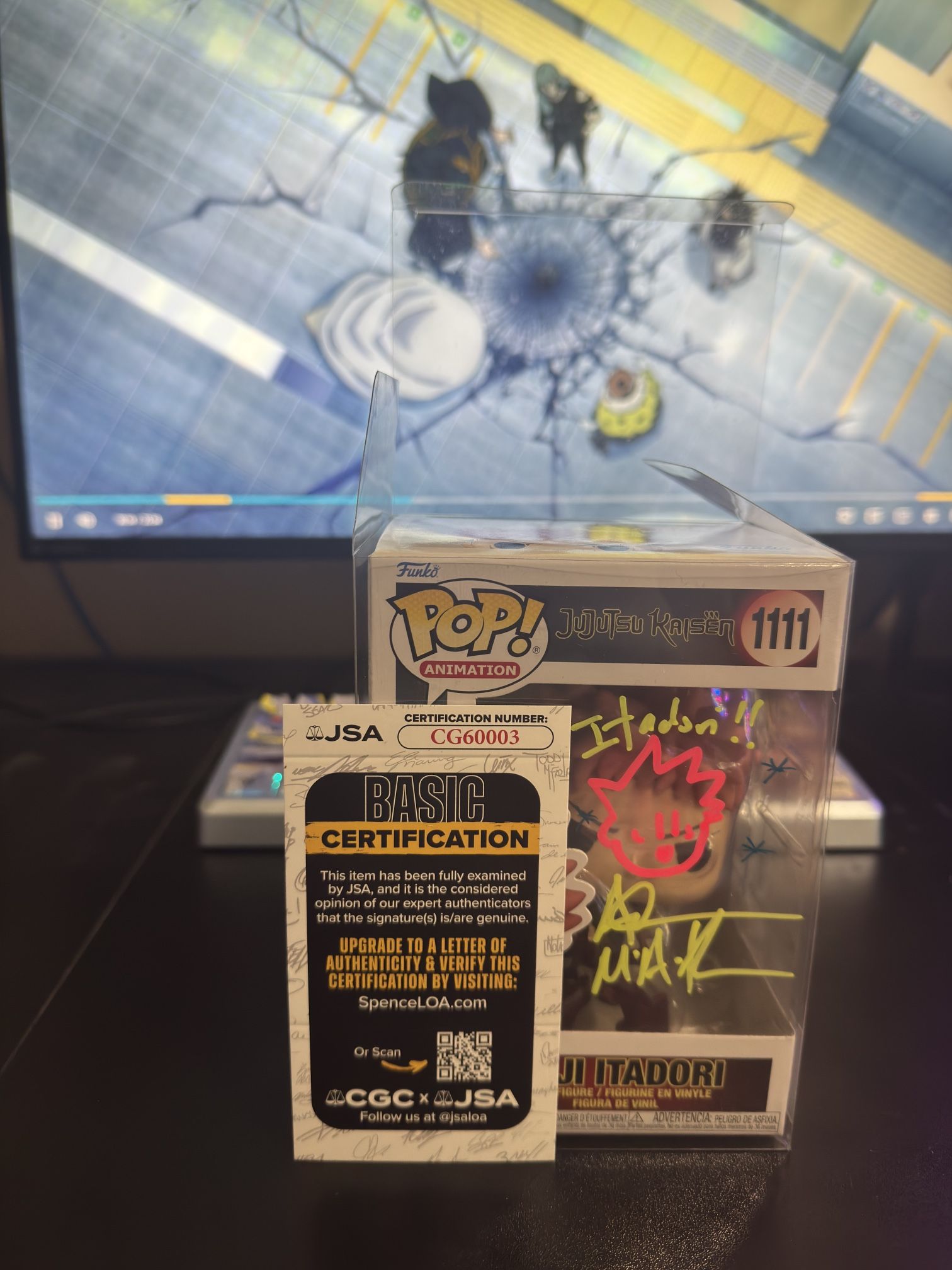 Funko Pop! Jujutsu Kaisen: Yuji Itadori Signed By VA w/ Protector & JSA