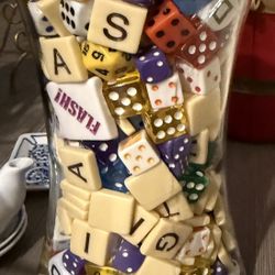 Full Jar of Dice and Tiles for Games  Decor Educational