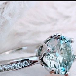 3CT Stunning Light Blue Moissanite Diamond Alternative Ring, 18k Gold-Plated, 925 Sterling Silver - Size 5678