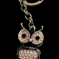 NEW - OWL KEYCHAIN - Silvertone Metal Keychain Accented 

