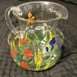 Unique Vintage Hand Painted Crystal Floral Royal Danube Lot. Large  Pitcher, Large Candy dish/bowl.