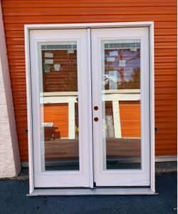 Legacy 60 in. x 80 in. Primed RH Inswing Fiberglass Full Clear Tempered Glass Prehung Double Patio Door with Blinds