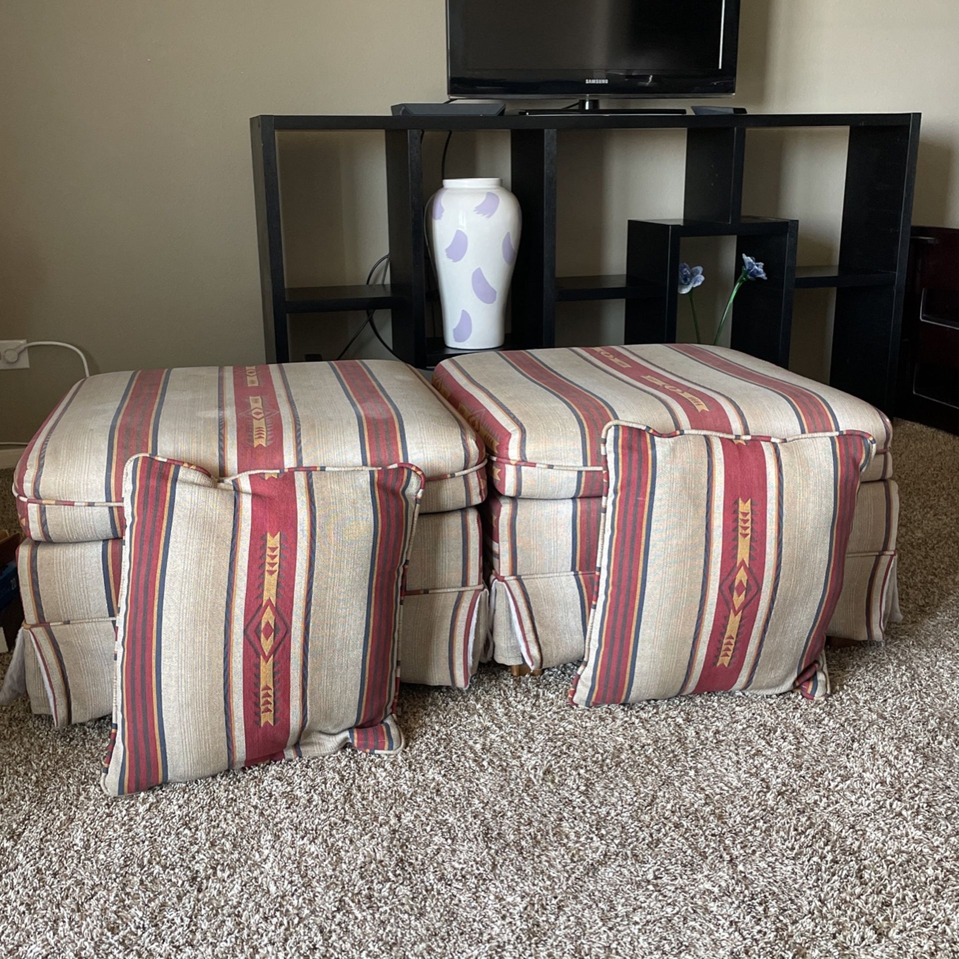 Matching Ottoman Set With Throw Pillows