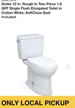 🚽 Shop TOTO Drake 12 in. Rough In Two-Piece 1.6 GPF Single Flush Elongated Toilet in Cotton White, SoftClose Seat Included #6772