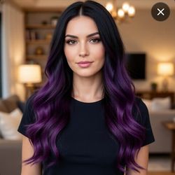 Long Wavy Ombre Black Purple Wig