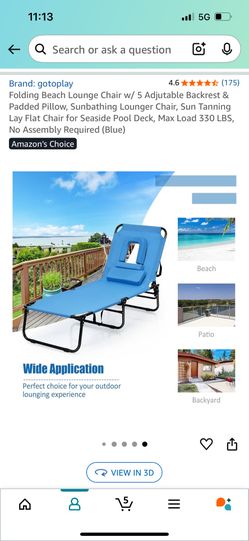 Blue Folding Beach Pool Lounge Chair 
