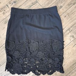 Haute Monde Women’s Skirt Lace Trim Black Pencil Skirt, Size XL Floral Design