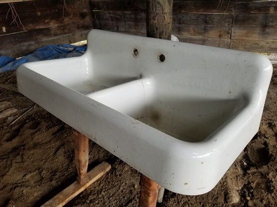 Antique Cast Iron Sink Double Basin With Legs Farmhouse