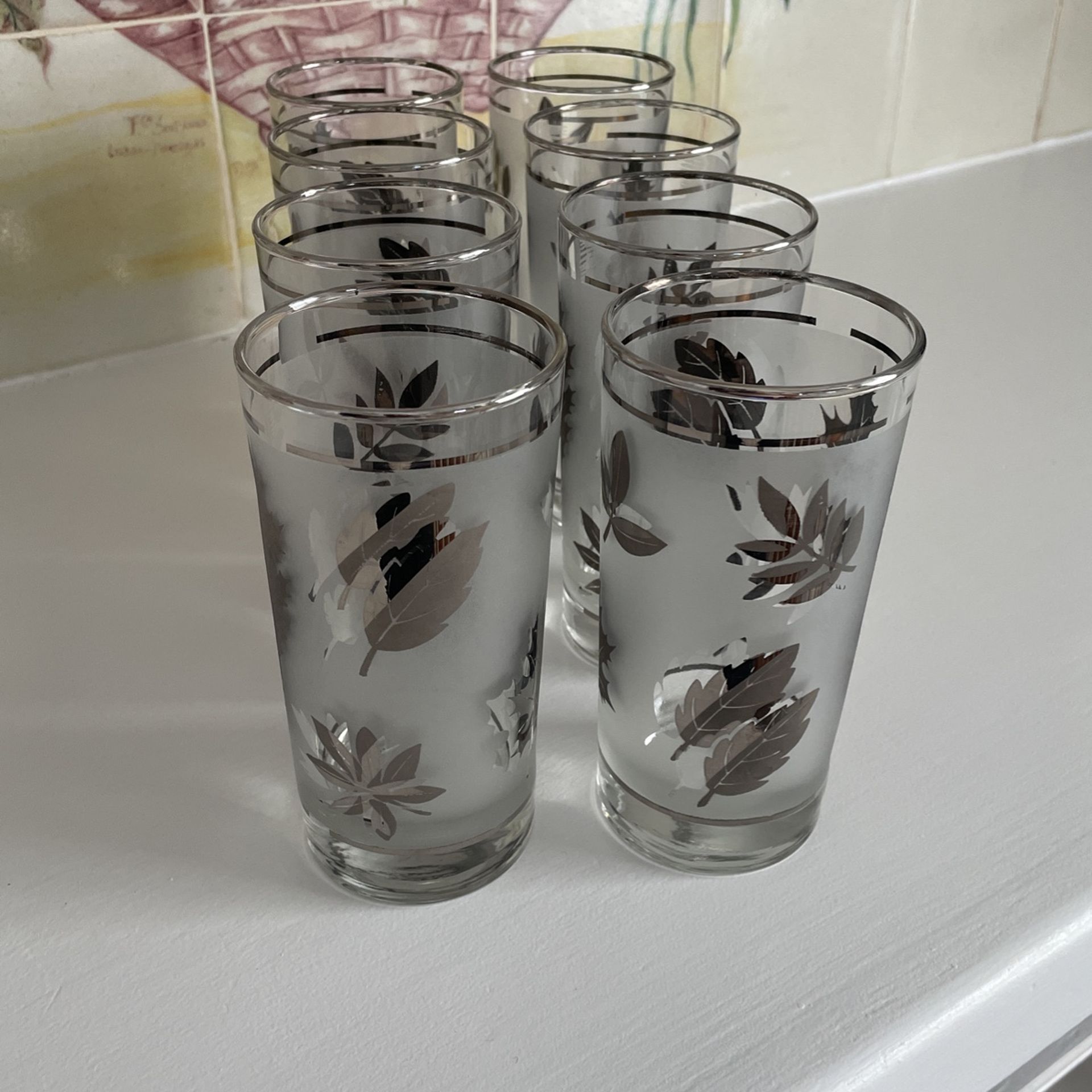 Vintage Silver Plated Fall Autumn Glass Drinkware Set Of 8