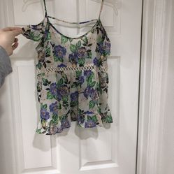 New Floral Chiffon Cold Shoulder Blouse