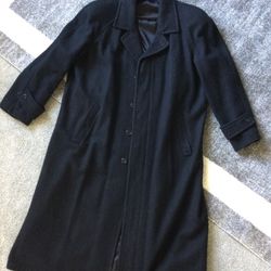 FOX KNAPP MENS SIZE L BLACK WOOL DRESS COAT OVERCOAT BUSINESS WORK BUTTONS POCKETS
