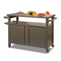 Grill Carts Outdoor Storage Cabinet with Wheels, Metal outdoor grill table Kitchen Dining Table Cooking Prep BBQ Table for Patio, Kitchen Island, Home