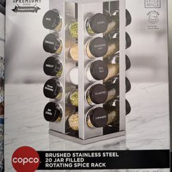 BRUSHED STAINLESS STEEL 20 JAR FILLED ROTATING SPICE RACK